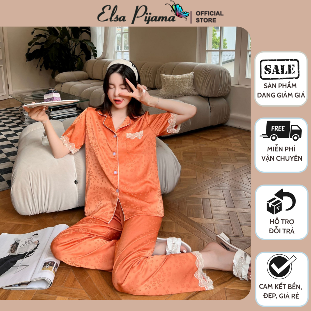 Bộ Lụa Mặc Nhà Pijama Lụa Nữ Chất Lụa Cao Cấp Mát Mềm Mịn ELSA PIJAMA