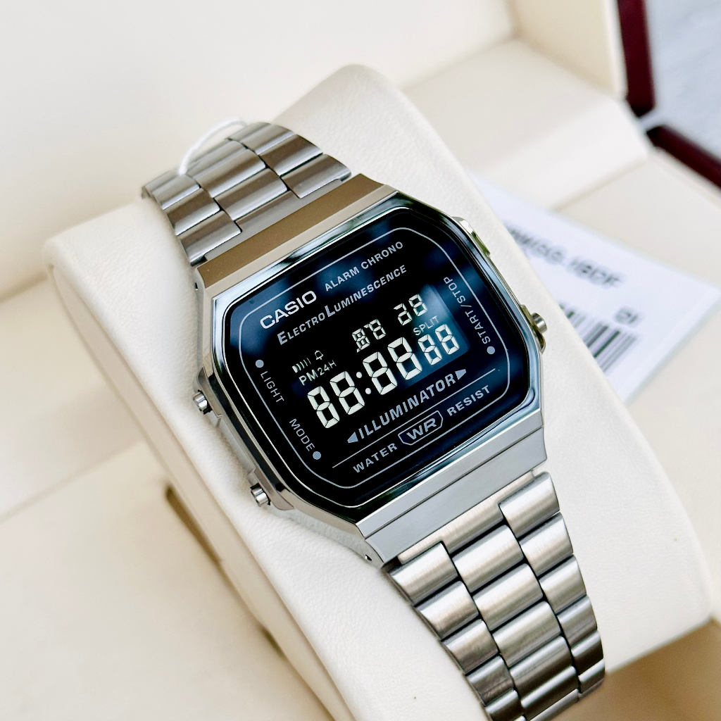 Đồng hồ điện tử  nam nữ dây thép Casio A168WGG-1B