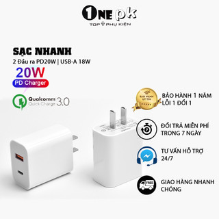 Củ sạc nhanh PD20w bảo vệ pin 2 đầu ra dành cho iphone và android