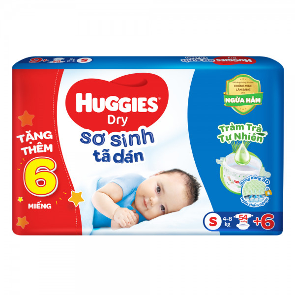 Bĩm dán Huggies  sơ sinh  cho bé 4-8kg tặng kèm thêm miếng,tã dán huggies s60miếng , s82 miếng mẫu tràm trà