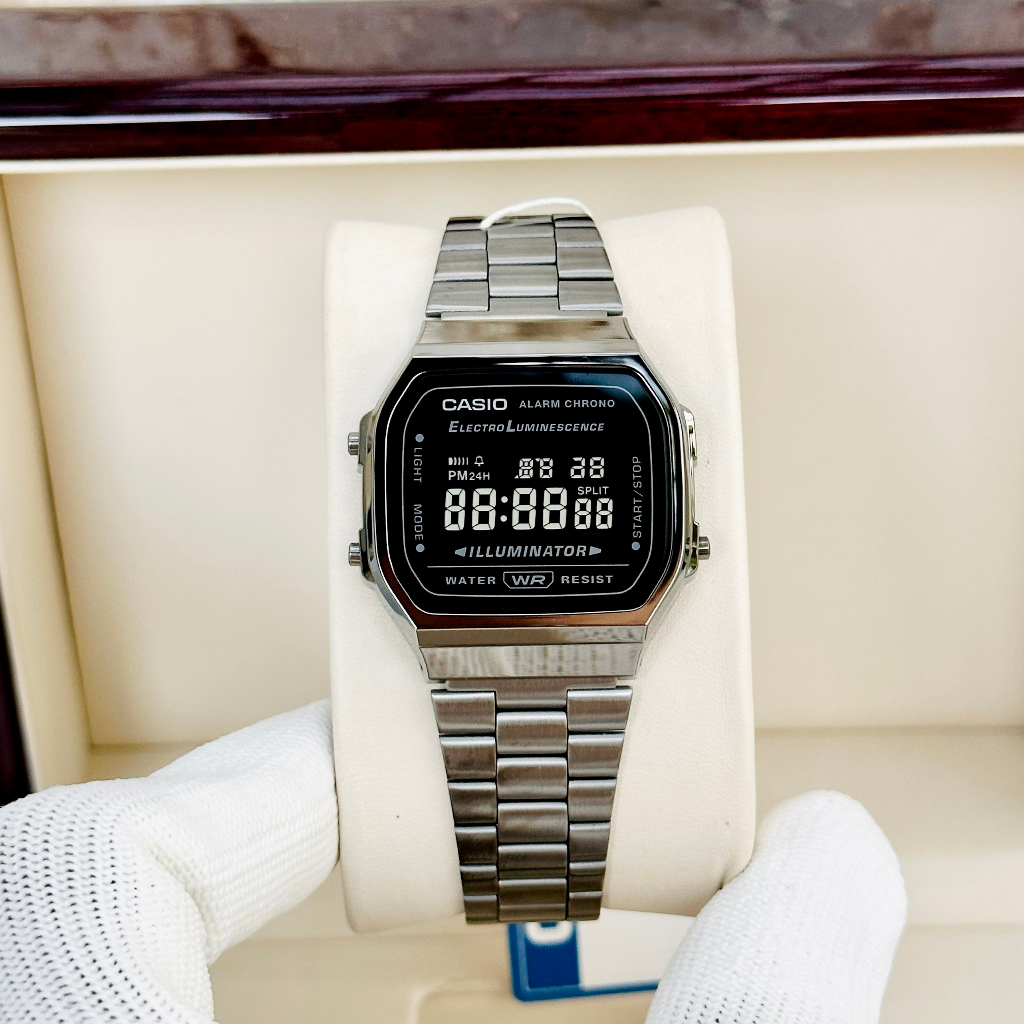 Đồng hồ điện tử  nam nữ dây thép Casio A168WGG-1B