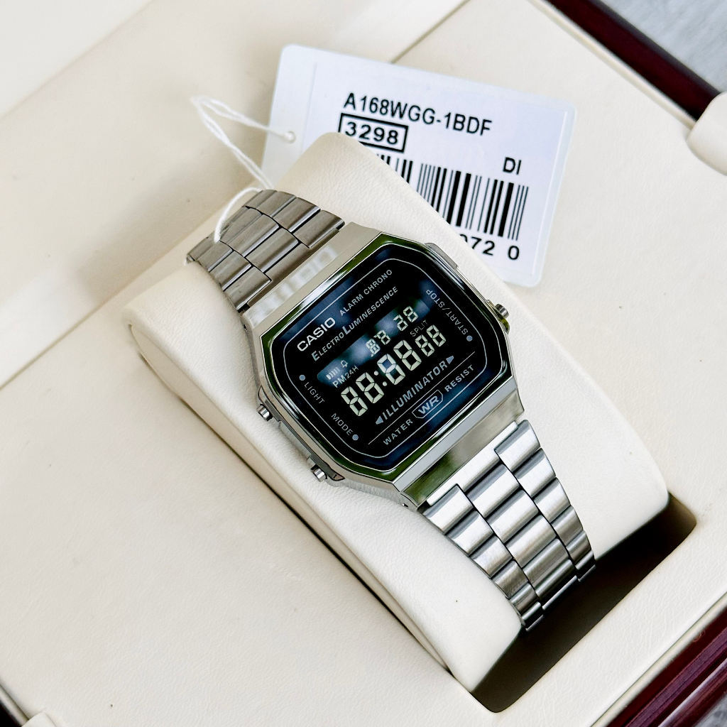 Đồng hồ điện tử  nam nữ dây thép Casio A168WGG-1B