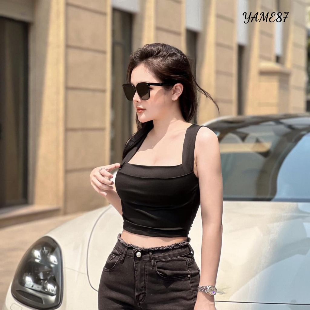 Áo croptop 4 màu - Áo 2 dây bản to - Áo nữ hàng thiết kế co giãn 4 chiều mix được phong cách đa dạng