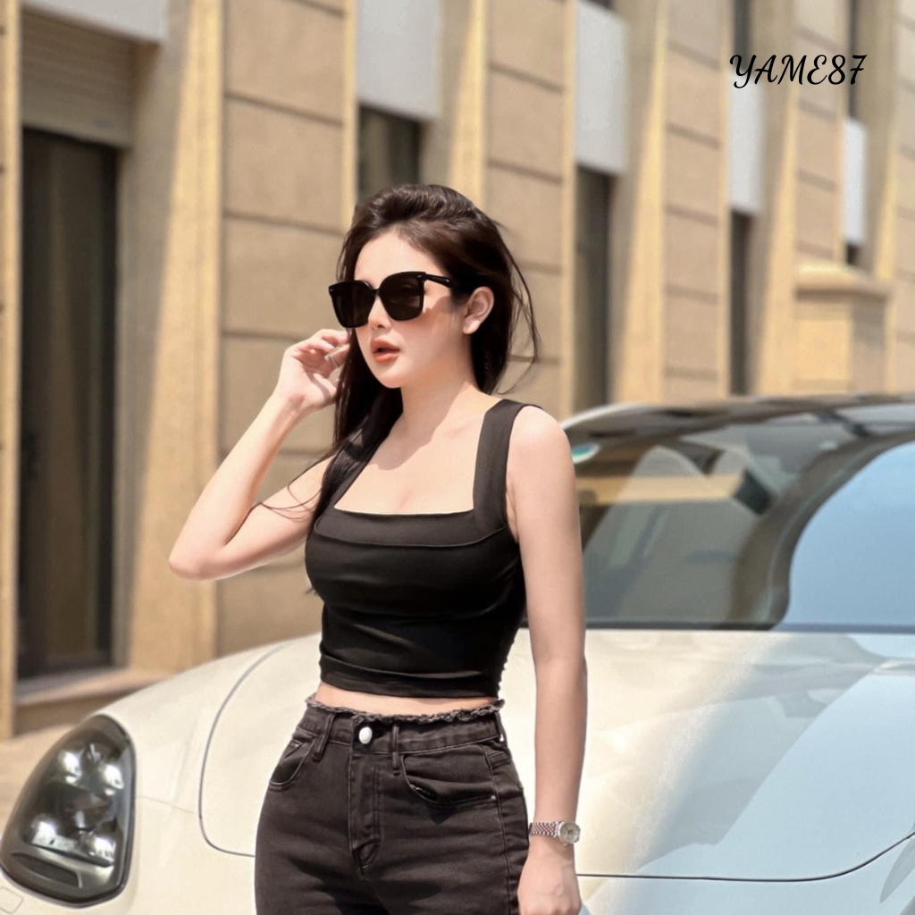 Áo croptop 4 màu - Áo 2 dây bản to - Áo nữ hàng thiết kế co giãn 4 chiều mix được phong cách đa dạng