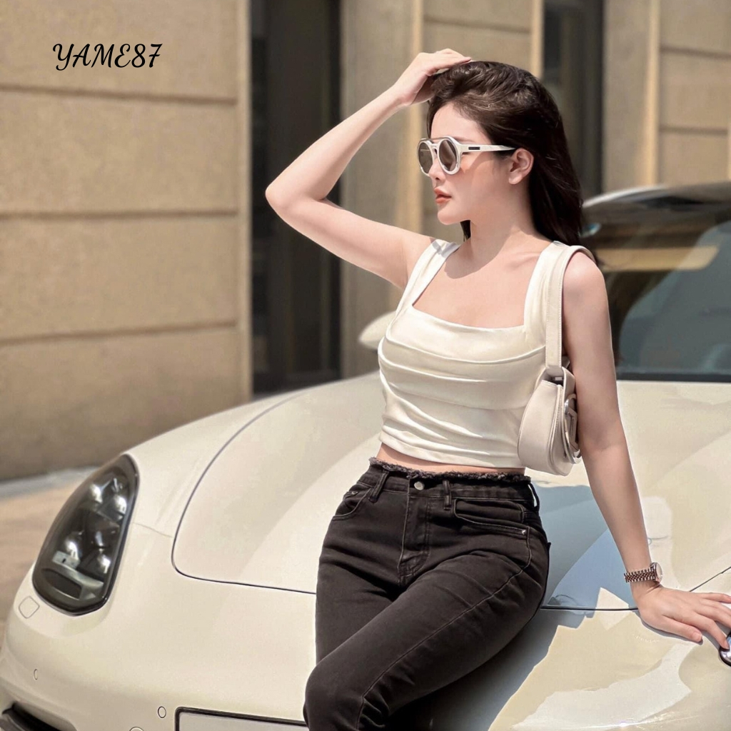 Áo croptop 4 màu - Áo 2 dây bản to - Áo nữ hàng thiết kế co giãn 4 chiều mix được phong cách đa dạng