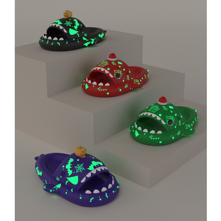 JY355-CÁ MẬP HALOWEEN - Dép đúc liền đế dày 4cm hình cá mập phát sáng thời trang nam nữ