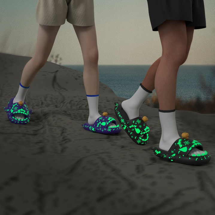 JY355-CÁ MẬP HALOWEEN - Dép đúc liền đế dày 4cm hình cá mập phát sáng thời trang nam nữ