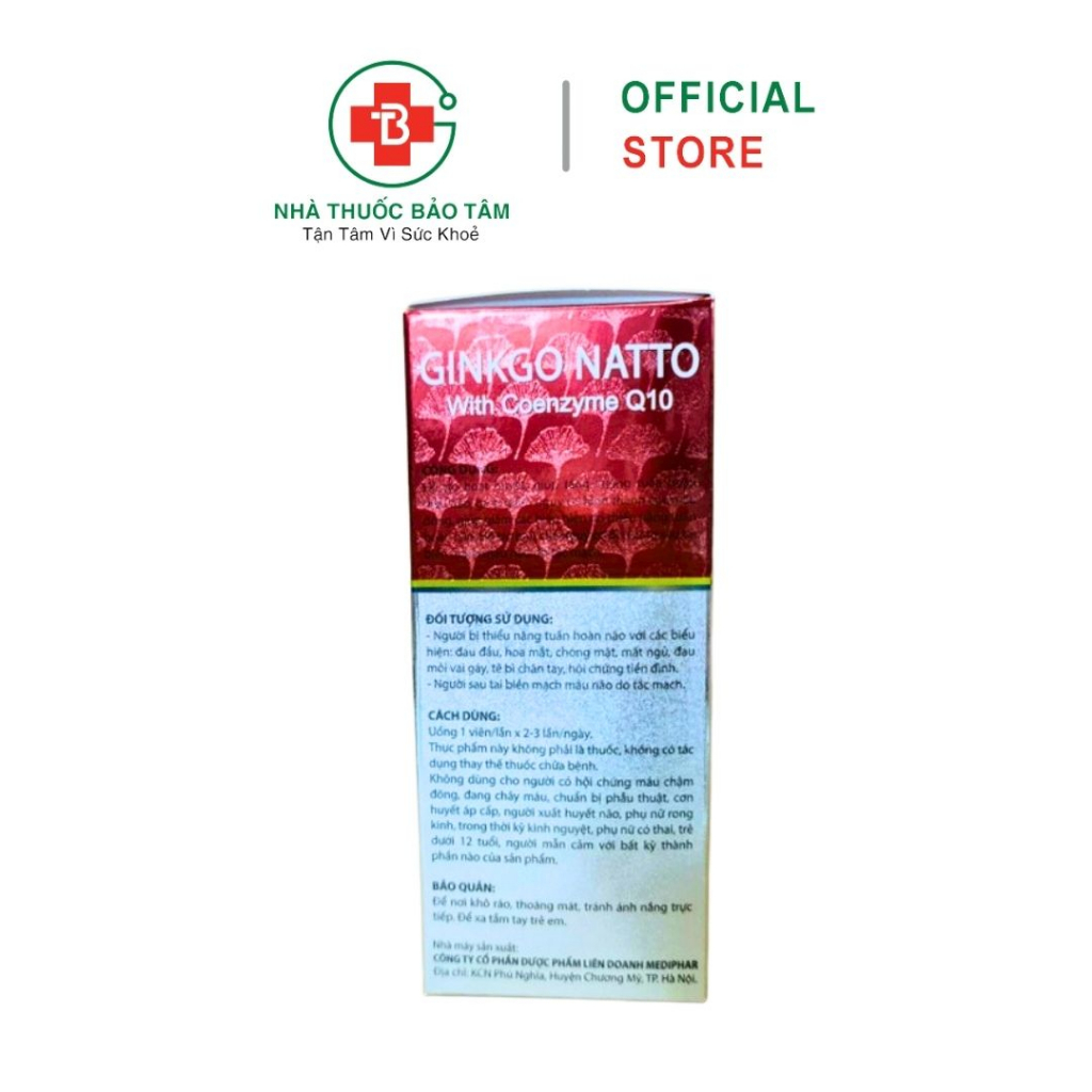 Hoạt huyết dưỡng não BRAIN GINKGO NATTO giúp cải thiện mất ngủ, đau nửa đầu, hoa mắt, chóng mặt - Hộp 100 Viên