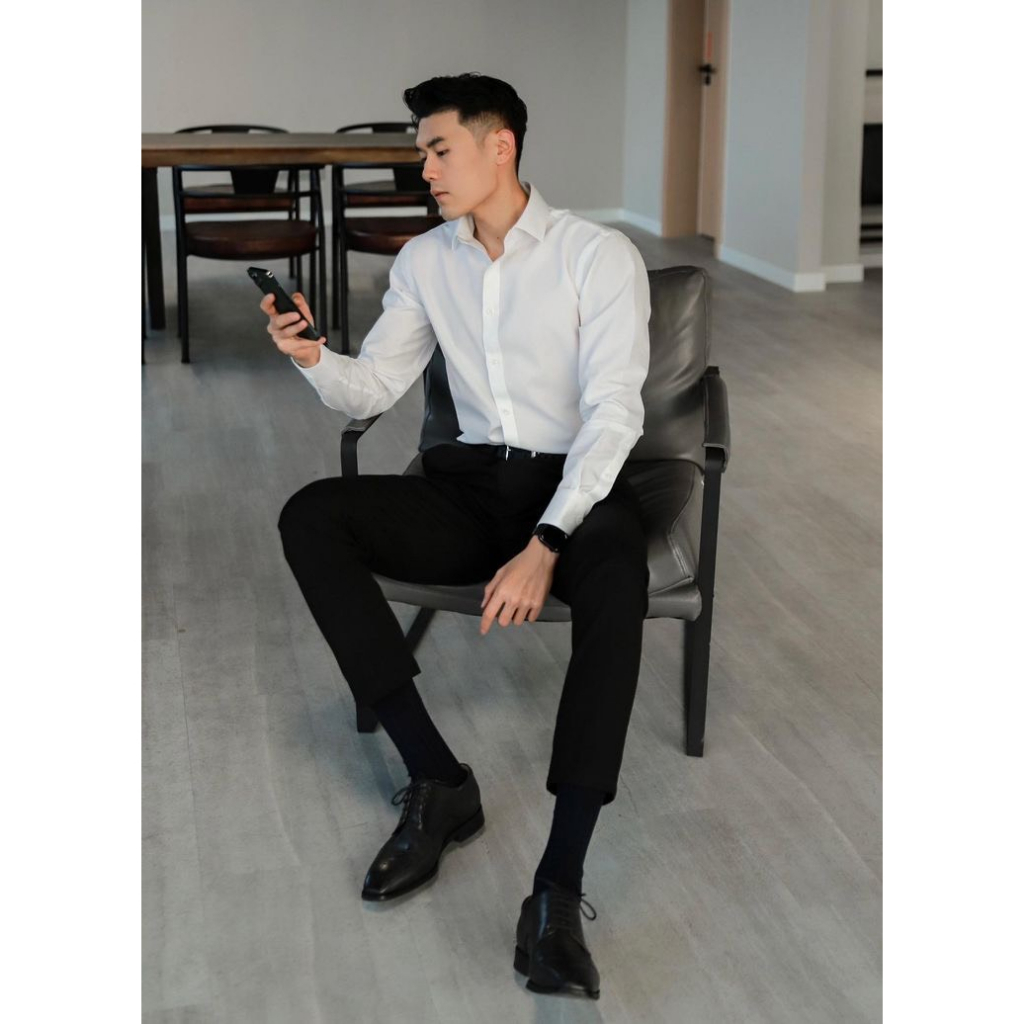 Áo Sơ Mi MANGO giấu cúc công sở cotton mịn chống nhăn dày dặn thoàng mát