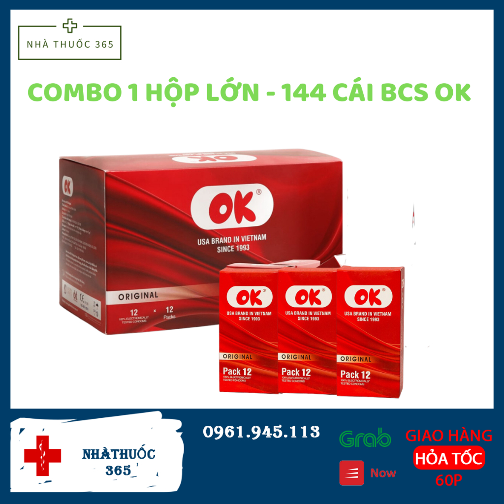 COMBO 1 HỘP Bao Cao Su OK LỚN 12 HỘP 144 cái