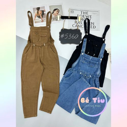 Quần Yếm Jean Dài Túi Ngực Dây Rút Eo | Bé Tiu Clothing