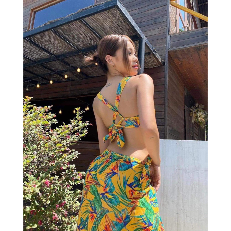 Set bikini đồ bơi 3 món hot trend hoa vàng kèm khăn quyến rũ
