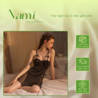 Váy ngủ sexy 2 dây lụa phối ren - nami nightdress - vr19