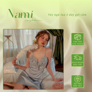Váy ngủ sexy 2 dây lụa phối ren - nami nightdress - vr20
