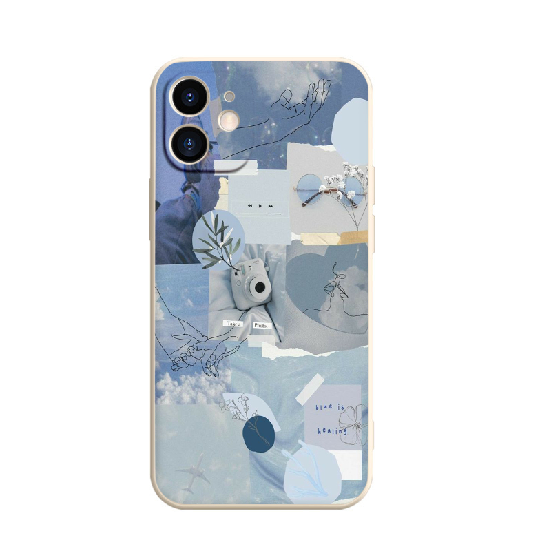 Ốp lưng nhựa dẻo viền vuông màu xanh bầu trời cho iPhone 14 13 12 11 Pro Max SE 2020 X XR XS 8 7 ip 6S 6 Plus e1449