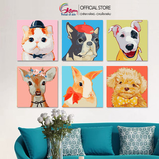Tranh tô màu theo số con vật dễ thương cho bé tập tô Gam size 20x20cm