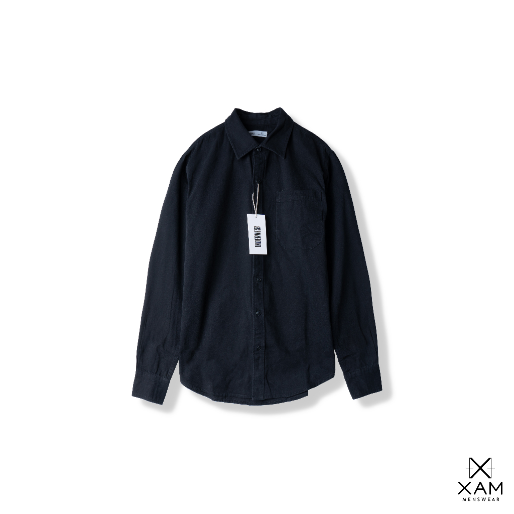 Áo sơ mi dài tay nam kaki UNDERNESS có túi màu đen dễ phối, form slimfit vừa vặn, phong cách casual