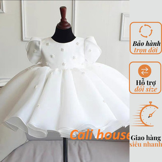 Đầm váy công chúa cho bé gái, váy trắng voan, dáng xòe, kiểu dáng váy thiết kế phong cách Korea - Cali house