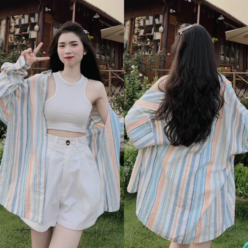 SET ÁO TRẮNG + SHORT XANH + KHOÁC SỌC