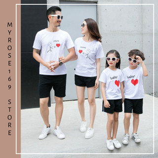 Áo Thun Đồng Phục Cho Gia Đình In Trái Tim papa mama baby MYROSE169