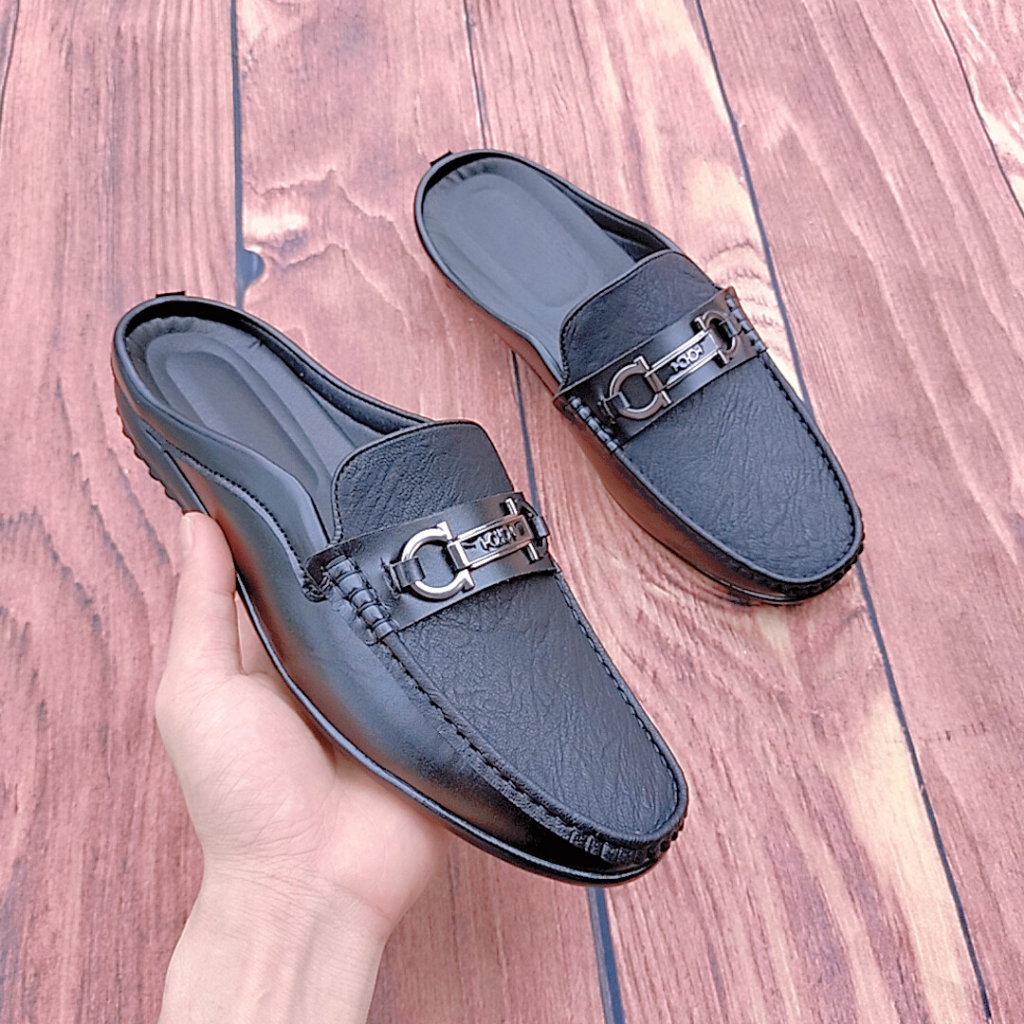 Giày sục NT Fashion Sandes da thật đế cao su khâu viền khâu đế sục nam da nhám khuy sắt full size 38-43