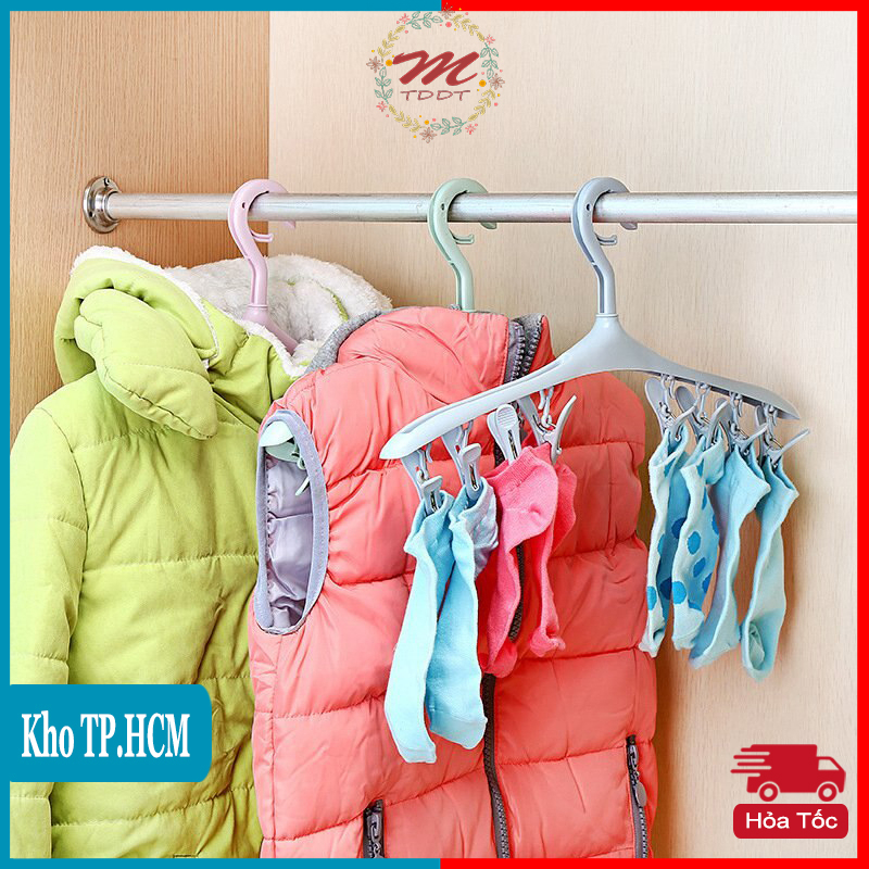 Móc Phơi Quần Áo, Tất, Khăn 8 Kẹp, Chống Bay, Chất Liệu Bằng Nhựa Cao Cấp Tiện Lợi - MTDDT