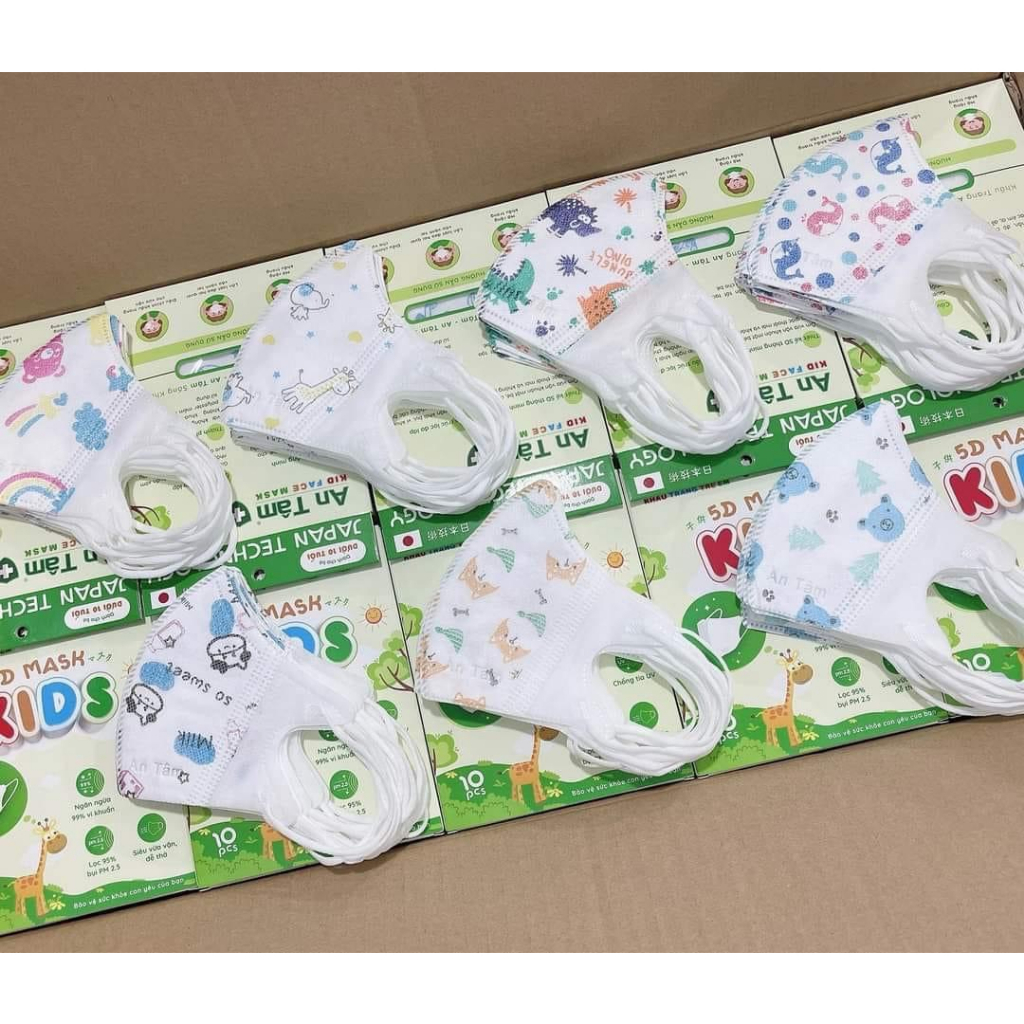 Khẩu Trang Y Tế 5D Kid AN TÂM có in hình ngộ nghĩnh cho bé từ 2-10 tuổi