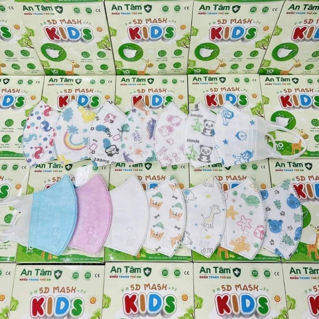 Khẩu Trang Y Tế 5D Kid AN TÂM có in hình ngộ nghĩnh cho bé từ 2-10 tuổi