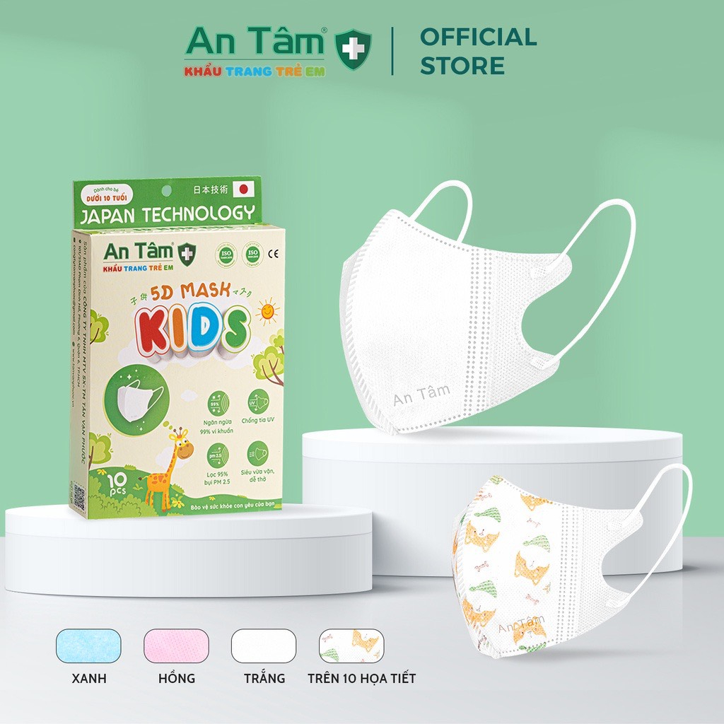 Khẩu Trang Y Tế 5D Kid AN TÂM có in hình ngộ nghĩnh cho bé từ 2-10 tuổi