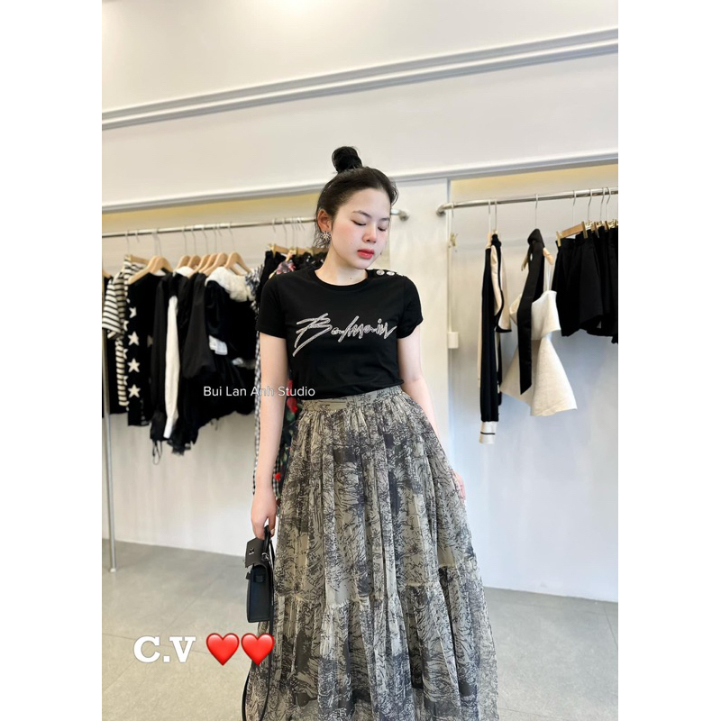 Chân váy maxi tơ dior rừng hổ 3 lớp