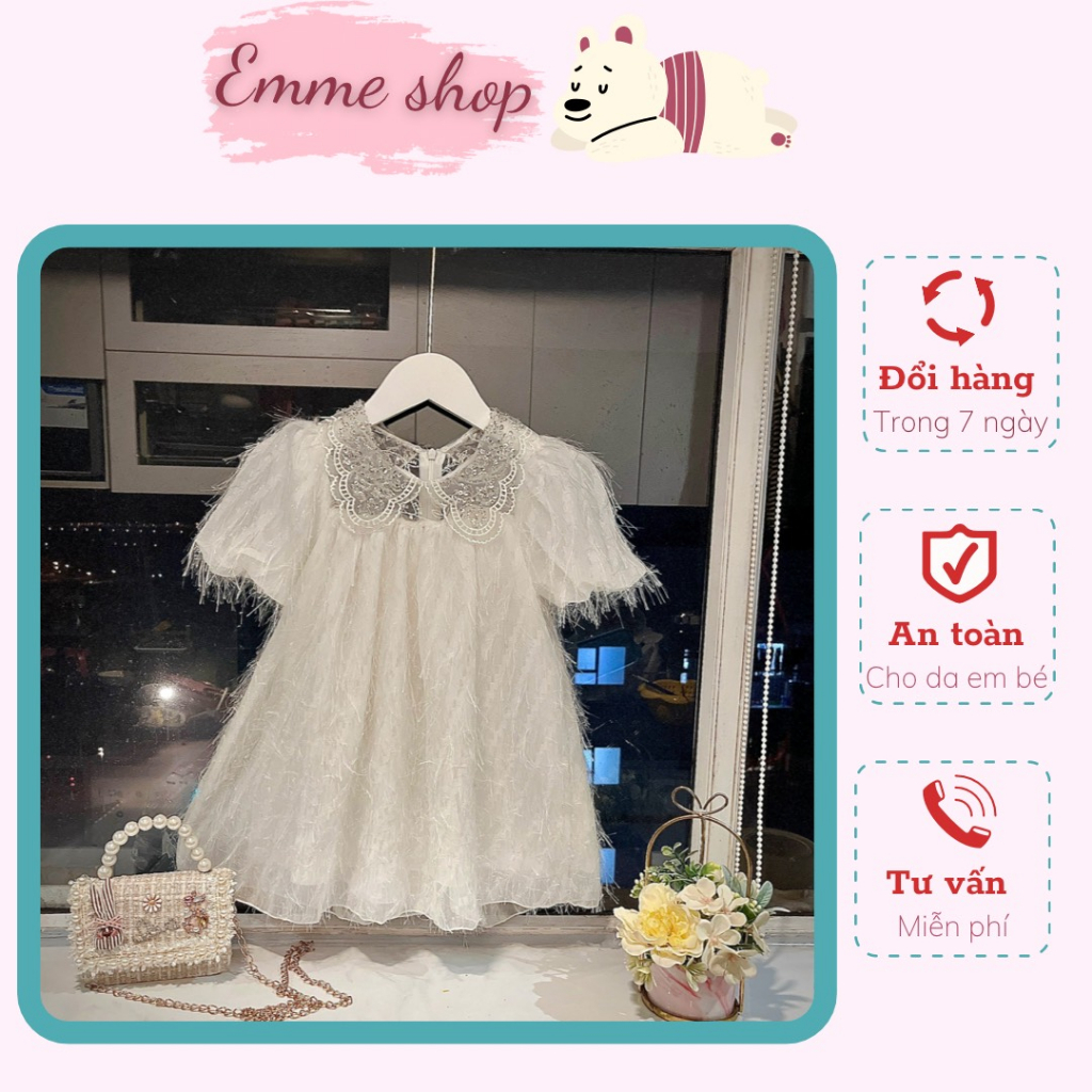 Váy bé gái công chúa size đại 8-32kg- đầm trẻ em -váy lông lấp lánh trắng điện cho bé đi sinh nhật - đám cưới