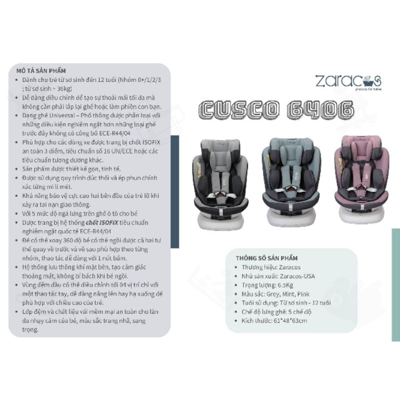 Ghế ngồi ô tô Isofix Zaracos 6406