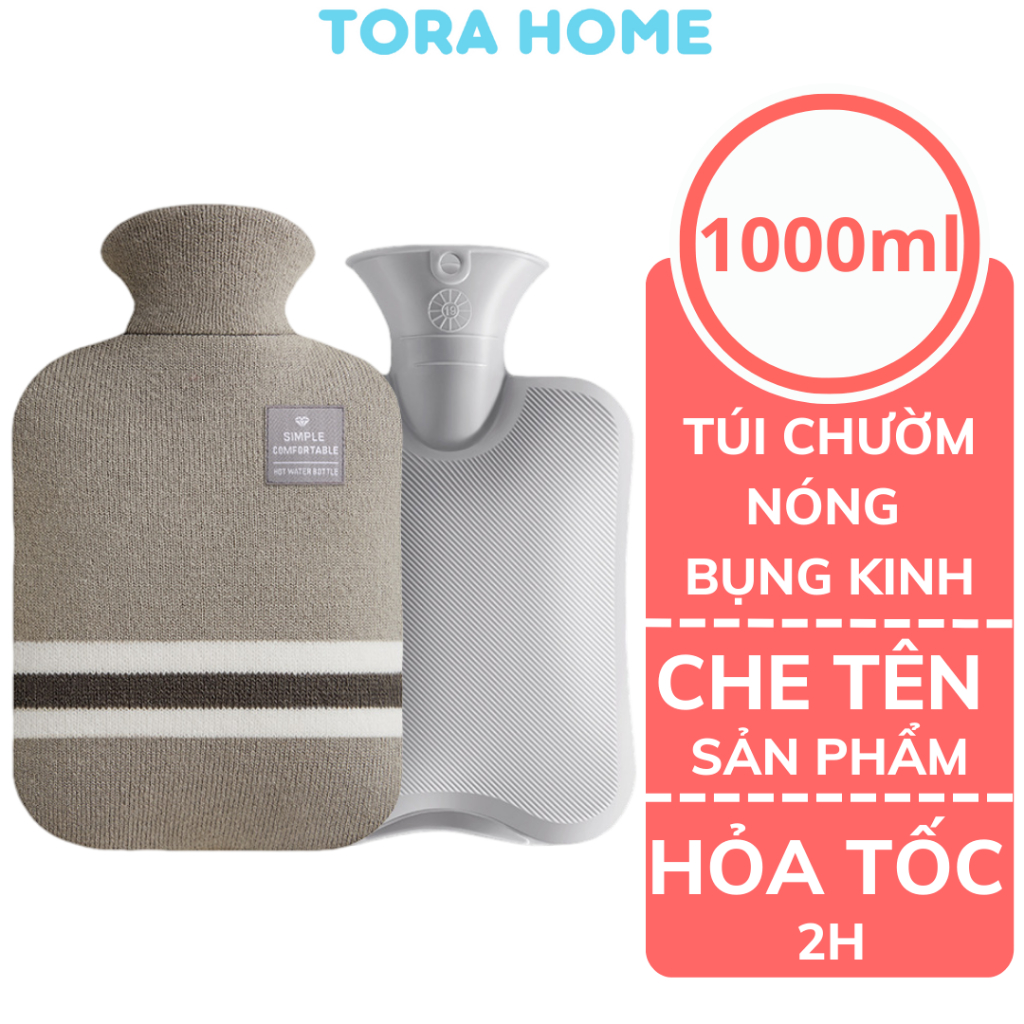 Túi chườm nóng lạnh đa năng, túi chườm giảm đau bụng kinh, giảm sốt 1000ml 2 lớp bọc vải dệt dày dặn màu trơn Tora Home