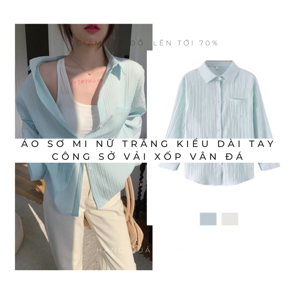 Áo sơ mi nữ trắng kiểu dài tay công sở vải xốp vân đá mềm mại form đẹp basic hàn quốc
