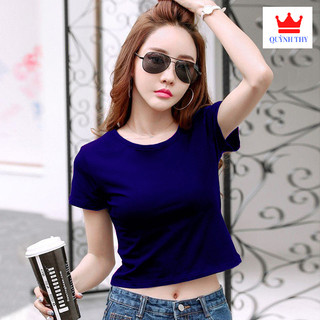 [ Hàng Hot * ] Áo thun Nữ croptop cổ tròn tay ngắn cotton lạnh chất đẹp siêu co giãn chống bai xù