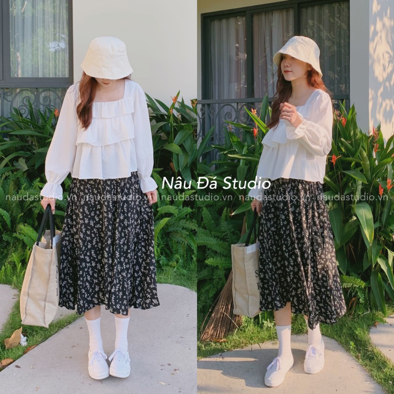 CHÂN VÁY HOA CHẤT LIỆU VOAN XỐP HÀN QUỐC  - NÂU ĐÁ STUDIO.