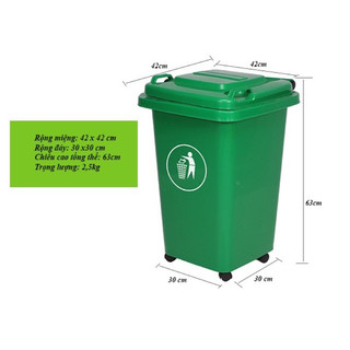 Thùng rác 60L xanh công cộng 4 bánh xe công ty nhựa bình thuận uy tín chất lượng cao