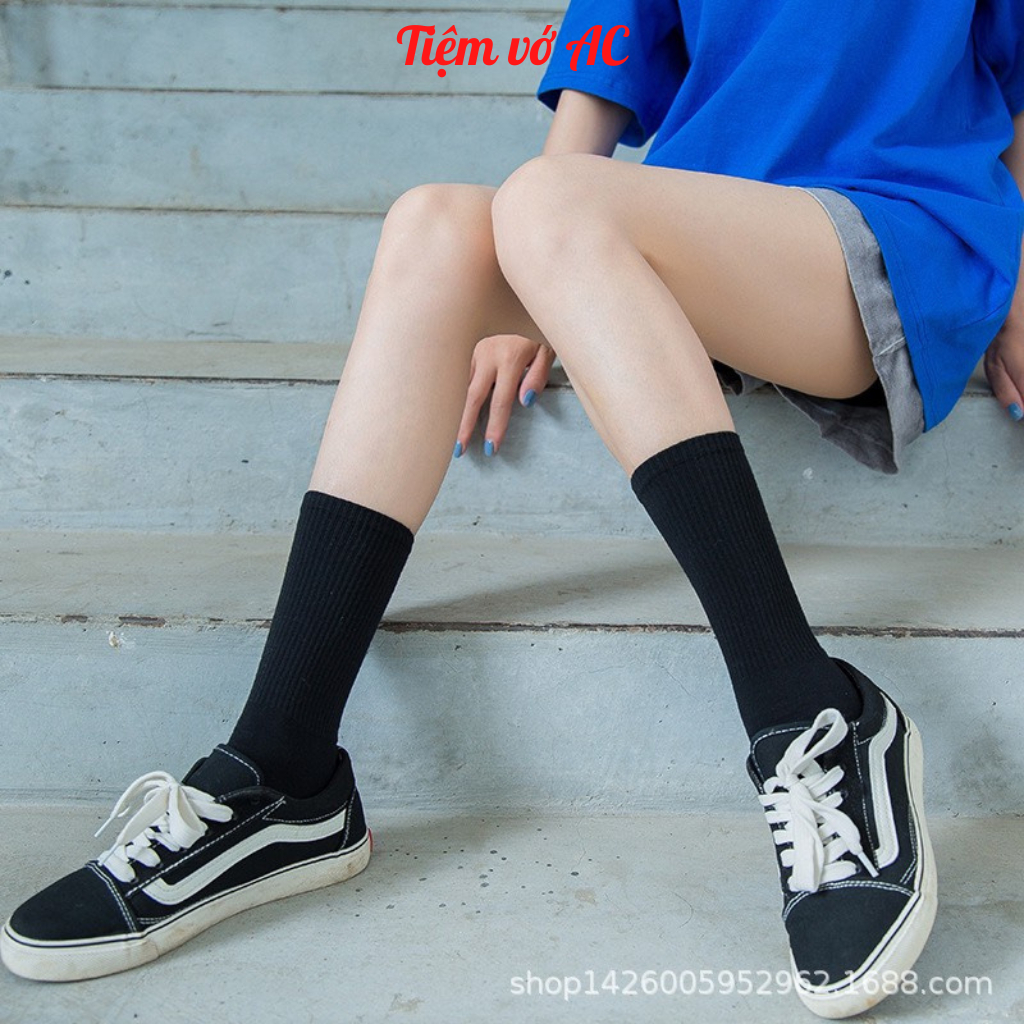 Tất nam nữ cổ cao 18cm sét 5 đôi 2 màu đen trắng T15