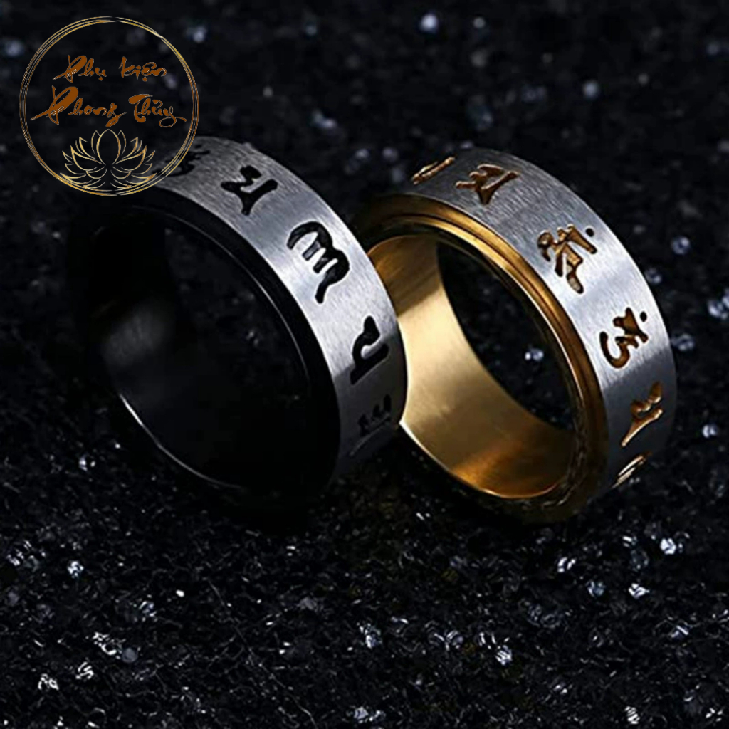 Nhẫn Titan xoay 360 độ Om Mani Padme Hum