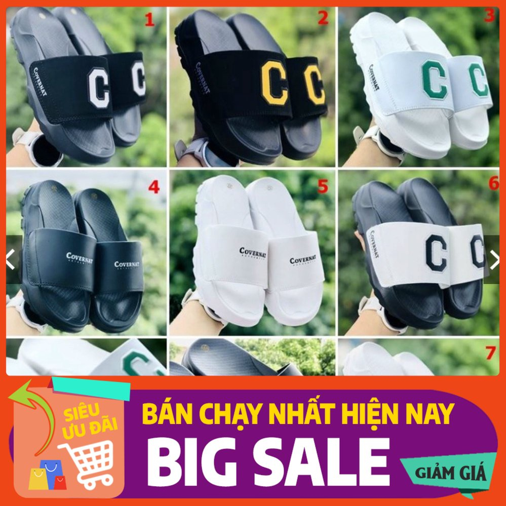 Dép CHỮ C, dép nam nữ quai ngang cao cấp tăng chiều cao đế chống trơn quai da họa tiết thêu DEP-C