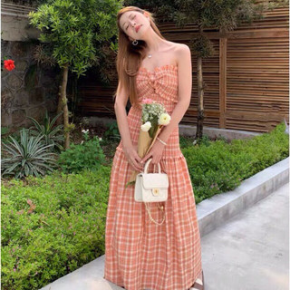 Váy kẻ caro cúp ngực dáng dài ôm body xinh cho phụ nữ