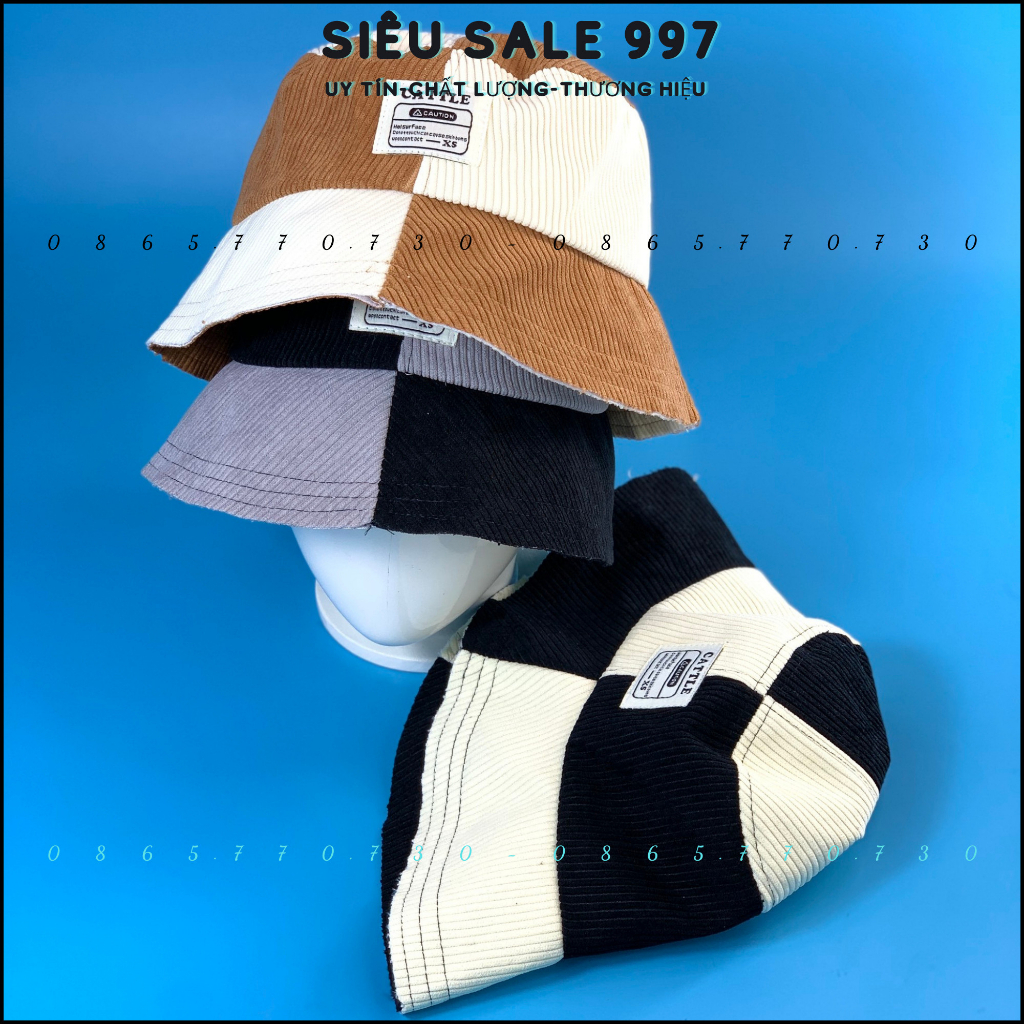 MŨ BUCKET CA RÔ PHỐI MÀU LOGO VUÔNG CHẤT NỈ GÂN MẪU MỚI HOT CAO CẤP THỜI TRANG 3 MÀU