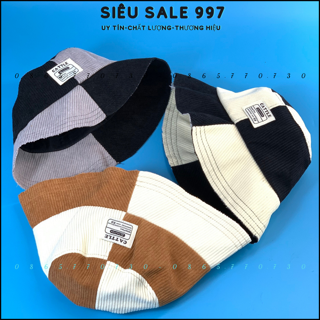 MŨ BUCKET CA RÔ PHỐI MÀU LOGO VUÔNG CHẤT NỈ GÂN MẪU MỚI HOT CAO CẤP THỜI TRANG 3 MÀU