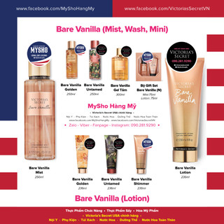 [Bill Mỹ] Xịt thơm toàn thân / Kem dưỡng thể / Gel tắm Bare Vanilla, hàng chính hãng từ Mỹ