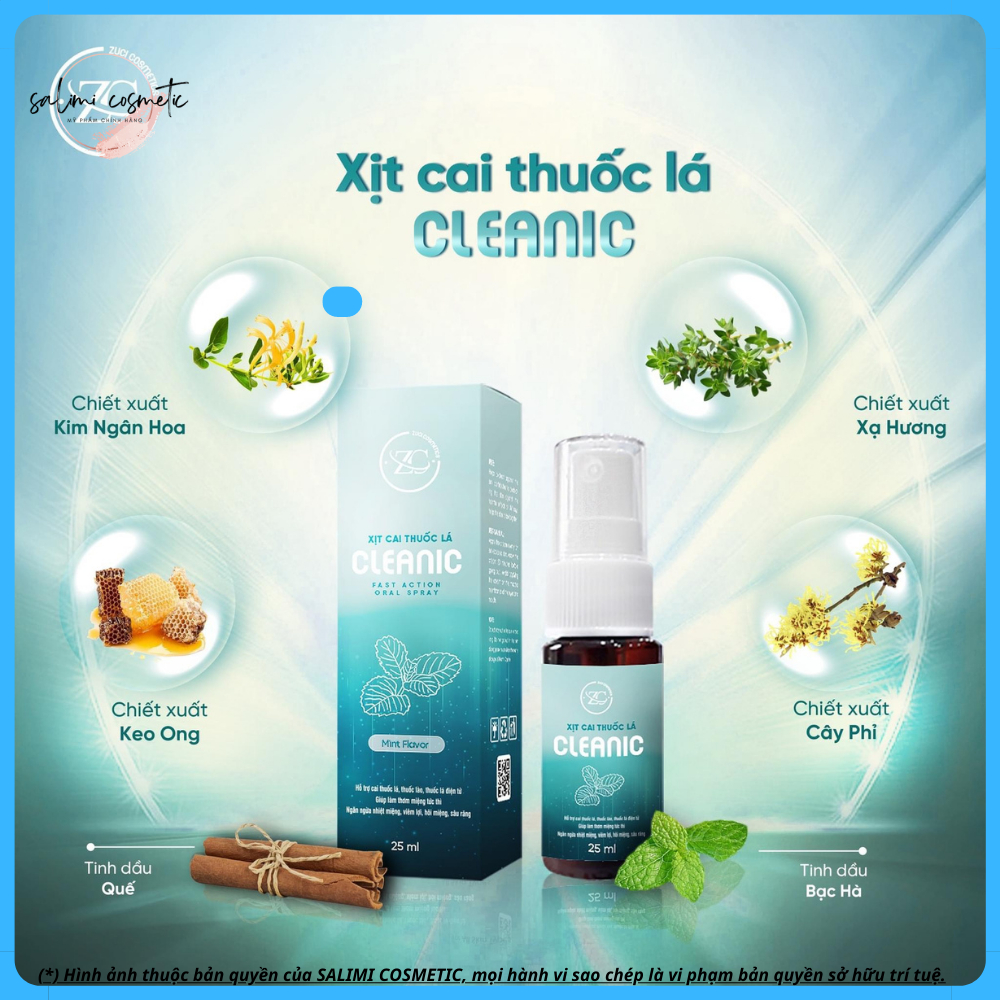 COMBO 2 Lọ Xịt Cai Thuốc Lá CLEANIC 25ml - Công Nghệ Đào Thải Độc Tố Nicotin - Hơi Thở Thơm Mát 24H - HÀNG CHÍNH HÃNG