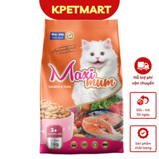 Thức ăn cho mèo maximum vị cá hồi và cá ngừ hỗ trợ tiêu hóa dưỡng lông bóng mượt túi 1kg i thức ăn hạt khô cho mèo