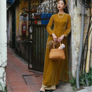 Áo dài cách tân nhung trơn cao cấp quý phái. a1