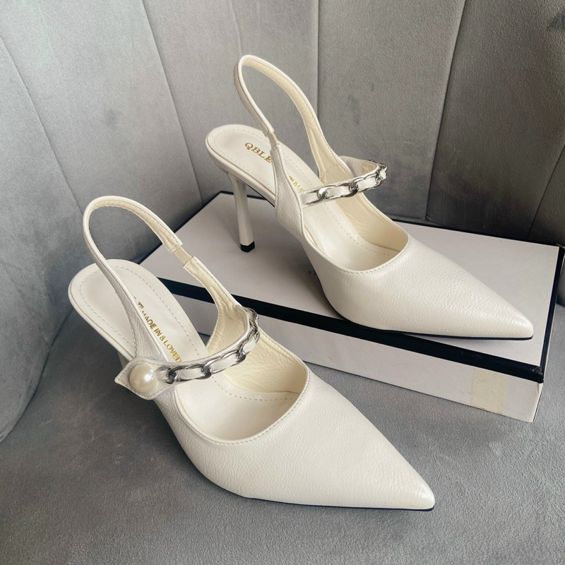 Sandal cao gót nhọn quai xích 7p