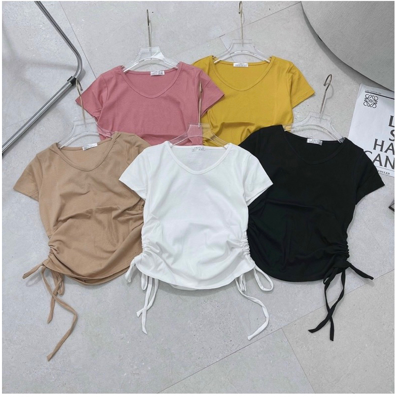 Áo croptop cổ tim rút eo 2 bên phom ôm