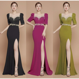 Đầm dạ hội trung niên dáng dài xẻ tà - Mua váy dạ hội thiết kế đẹp